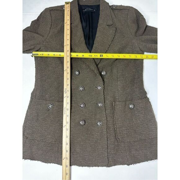 Zara Khaki Green Boucle Tweed Blazer Jacket Military Double Breasted  Size L - Picture 10 of 16